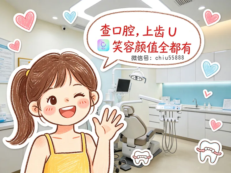 卡通女孩在牙科诊所
