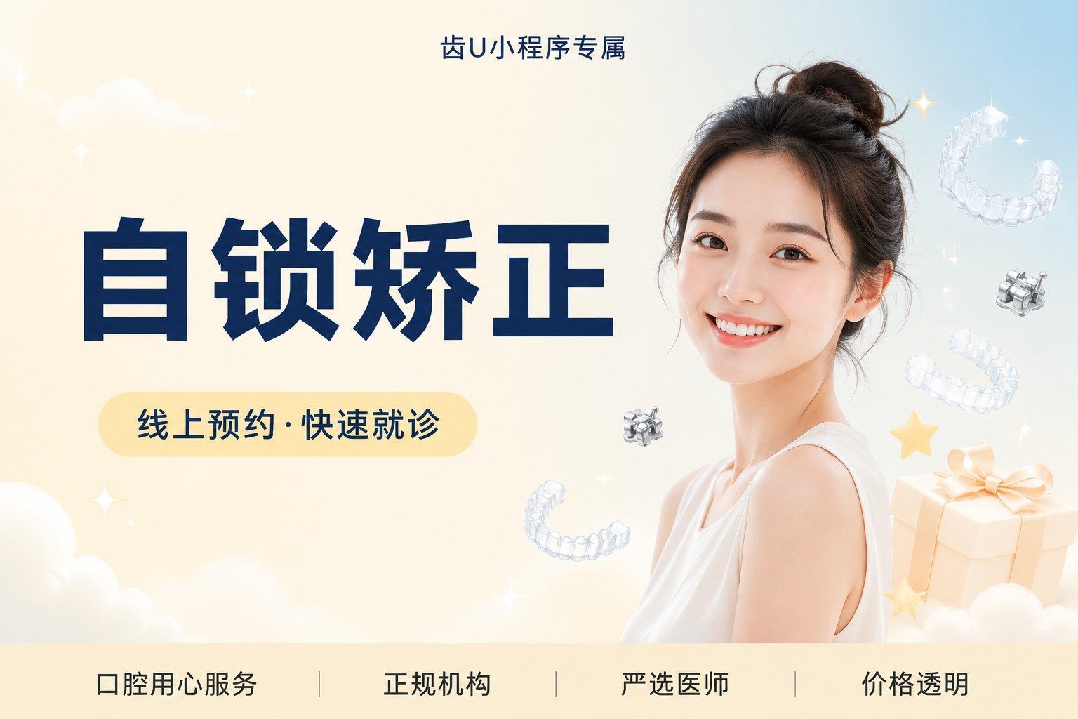 【自锁矫正】：金属自锁托槽矫正，简单矫正案例，不含拔牙费用，不限购