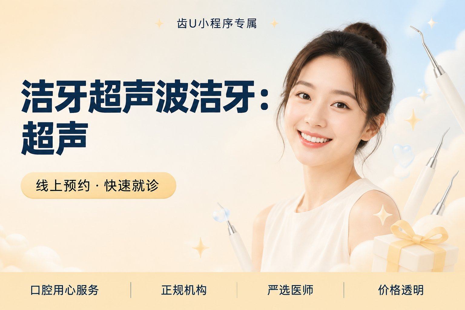【洁牙】（超声波洁牙）：超声波洁牙+抛光，1次，不限购